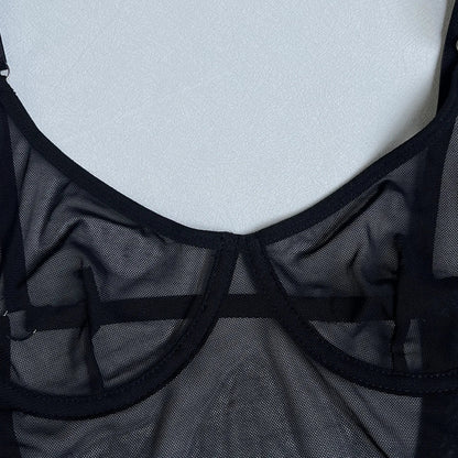 Yimunancy Sheer Mesh Lingerie Set Women 4-Piece Backless Sexy Dress Sexy Erotic Solid Brief Underwer Set Nightwear