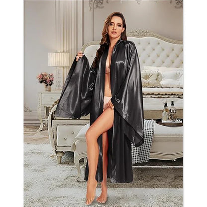 Elegant Floor Long Length Robe Silk Bridal Wedding Dressing Kimono Robe Bridal Party Bride Robe Black Kimono Robe