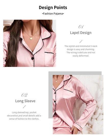 Women's Pajama Set Silk Sleepwear Suit Loungewear Pj Set Satin Long Sleeve Tops With Pants 2 Pieces Pjs Pajamas for Women Pyjama