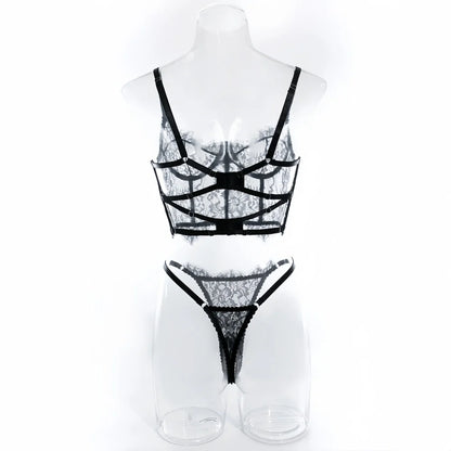 Krasapt Sexy Black Lace Lingerie Two Piece Sets Fancy Lace Underwear Erotiic Bras And Panties Transparent Attractive Bilizna Set