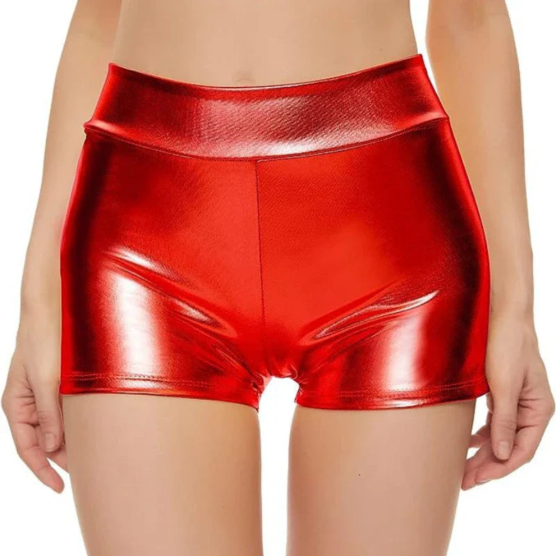 Hot selling close fitting high waisted shorts for nightclub performances, bottomed leather pants with hot stamping