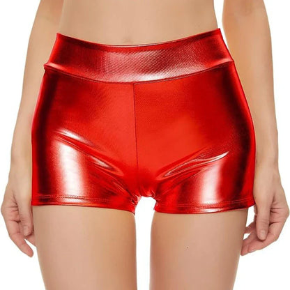 Hot selling close fitting high waisted shorts for nightclub performances, bottomed leather pants with hot stamping