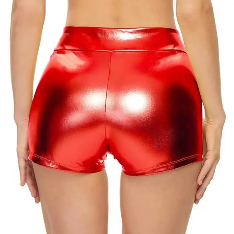 Hot selling close fitting high waisted shorts for nightclub performances, bottomed leather pants with hot stamping