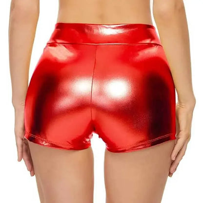 Hot selling close fitting high waisted shorts for nightclub performances, bottomed leather pants with hot stamping