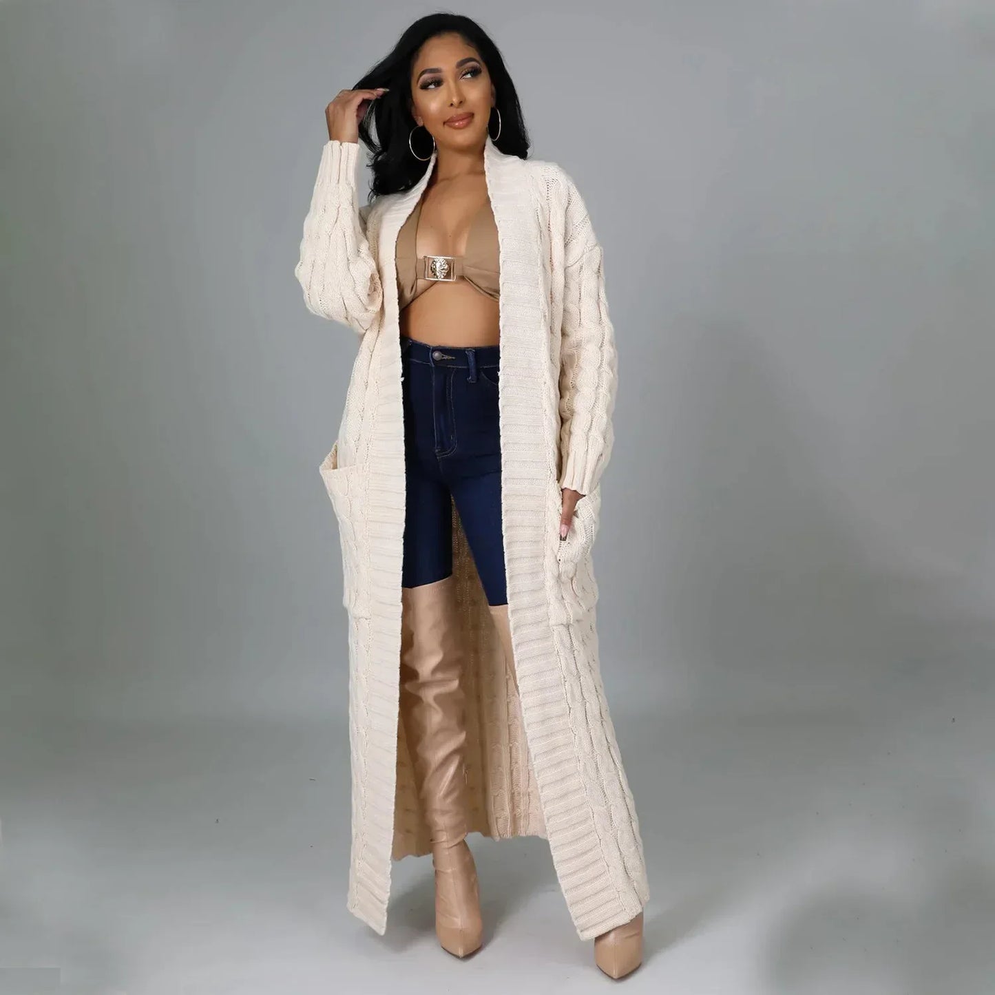 2024 New Women's Fashionable Cardigan Sweater Casual Long Sleeve Solid Color Jacket Autumn/Winter Amazon Europe Style