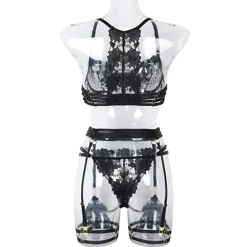 Lady Floral Lace Embroidery Lingerie Sets Women See-through Bra and Panty Set Underwear Sexy Hot Intimates Erotic Sexy Porn Suit