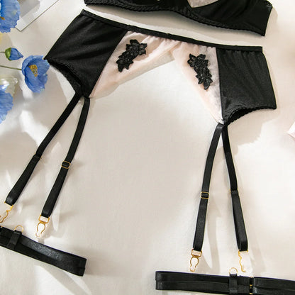 Ellolace Fancy Lingerie Floral Lace Ensemble Brazilian Underwear Attractive Chest Suspenders Sexy Hot Sissy Outfit