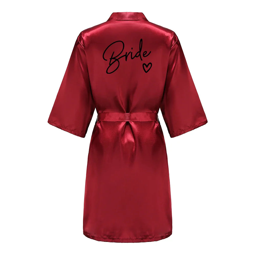 Wedding Party Team Bride Robe With Black Letters Kimono Satin Pajamas Bridesmaid Bathrobe SP003