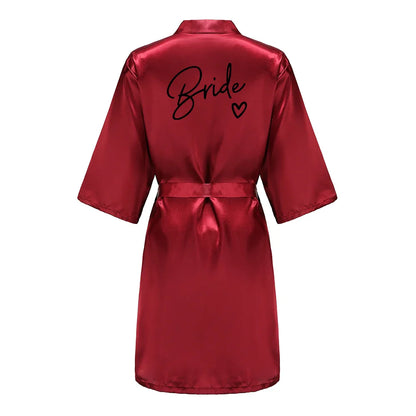Wedding Party Team Bride Robe With Black Letters Kimono Satin Pajamas Bridesmaid Bathrobe SP003