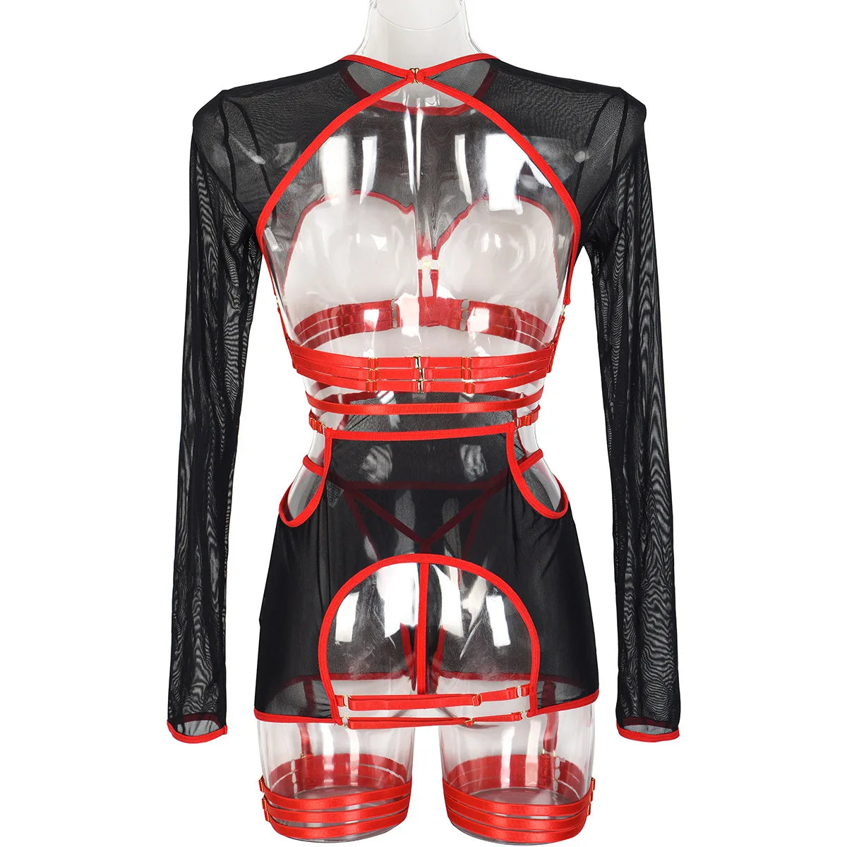 Diccvicc Long Sleeve Lingerie Sexy Sheer Mesh Porn Top Crotchless Skirt Naked Bandage Women Underwear Uncensored Erotic Costume