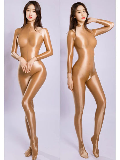 M XL Unisex Shiny Catsuit Bodystocking Long Back Zipper Open Crotch Bodysuit Tights Leotard Conjoined Unitard Jumpsuit Teddies
