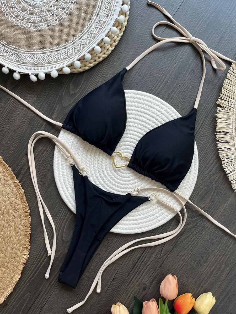 Para Praia 6 Colors Solid Brazilian Bikini Micro Swimwear T-back Swimsuit Women Sexy Biquini 2025 Thong Bikini Set Bathing Suit