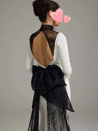 Oisslec Prom Dresses Elegant Vintage Sexy Beige Black Lace Backless Customized Formal Occasion Prom Dress Evening Party Gowns