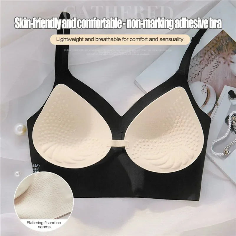 Women Invisible Bra Deep U Plunge Bras Backless Top for Dresses Sexy Lingerie with Transparent Strap Push Up Strapless Underwear
