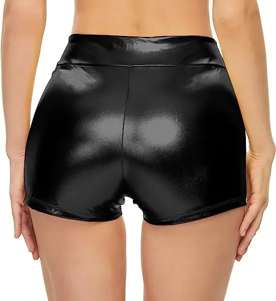 Hot selling close fitting high waisted shorts for nightclub performances, bottomed leather pants with hot stamping