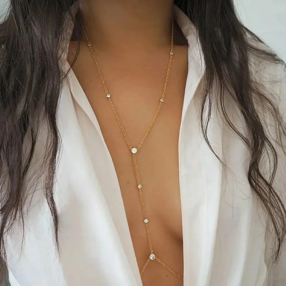 Stonefans Simple Cross Bra Chain Rhinestone Body Jewelry Bikini Summer Beach Fashion Chest Chain Necklace Accessories Clothing