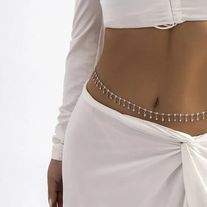 Versatile Peach Heart Sexy Body Chain Ladies' Summer Beach Bikini Body Accessories Simple Love Zircon Tassel Waist Chain