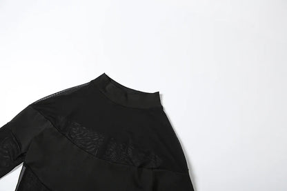 Sisterlinda See Through Sexy Bodysuit Women Coquette Wild Mesh Hipster Patchwork Full Sleeve Midnight Stretch Street Clubwear