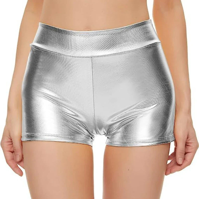 Hot selling close fitting high waisted shorts for nightclub performances, bottomed leather pants with hot stamping