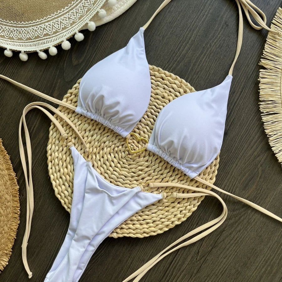Para Praia 6 Colors Solid Brazilian Bikini Micro Swimwear T-back Swimsuit Women Sexy Biquini 2025 Thong Bikini Set Bathing Suit