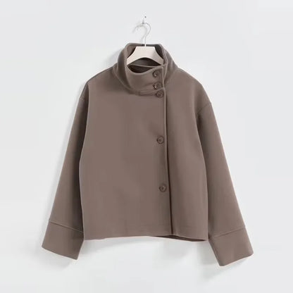 Urban Black Woolen Blend Coats Women Stand Collar Single-breasted Long Sleeve Thick Warm Jacket 2025 Autumn Winter Lady Outwear