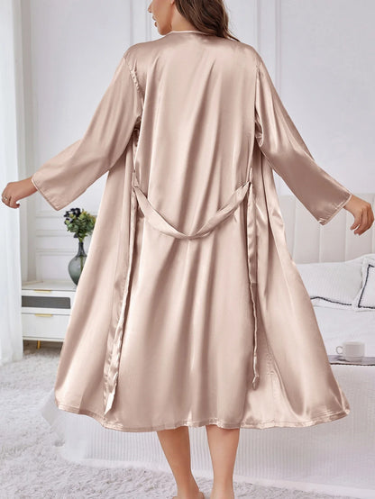 Solid Color Thin Long Sleeve Nightgown Women Summer Homewear Outerwear Draping Soft Casual Loungewear Multi Color Options