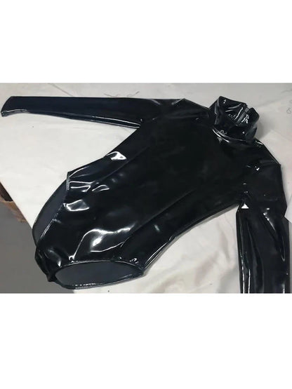 S-5XL Turtleneck Wet Look PVC Catsuit Shiny PU Leather Bodysuit Tights Sexy Cosplay Body Teddies Swimsuit Leotard Clubwear Tops