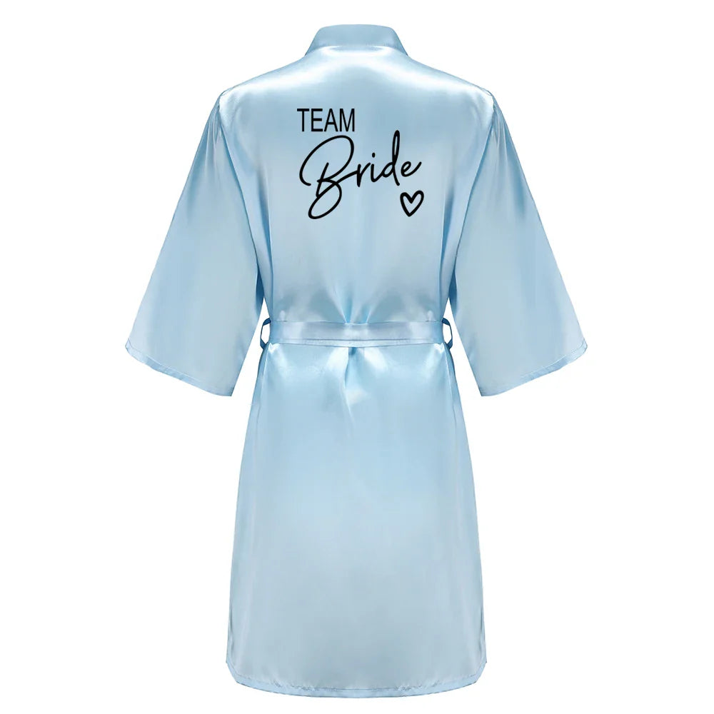 Wedding Party Team Bride Robe With Black Letters Kimono Satin Pajamas Bridesmaid Bathrobe SP003