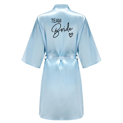 Wedding Party Team Bride Robe With Black Letters Kimono Satin Pajamas Bridesmaid Bathrobe SP003