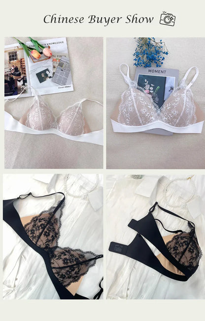 SUJIIN Sexy Push Up Lace Bras for Women Summer Wireless Plunge Deep V Small Chest Bra Lady French Breathable Lingeries MX326