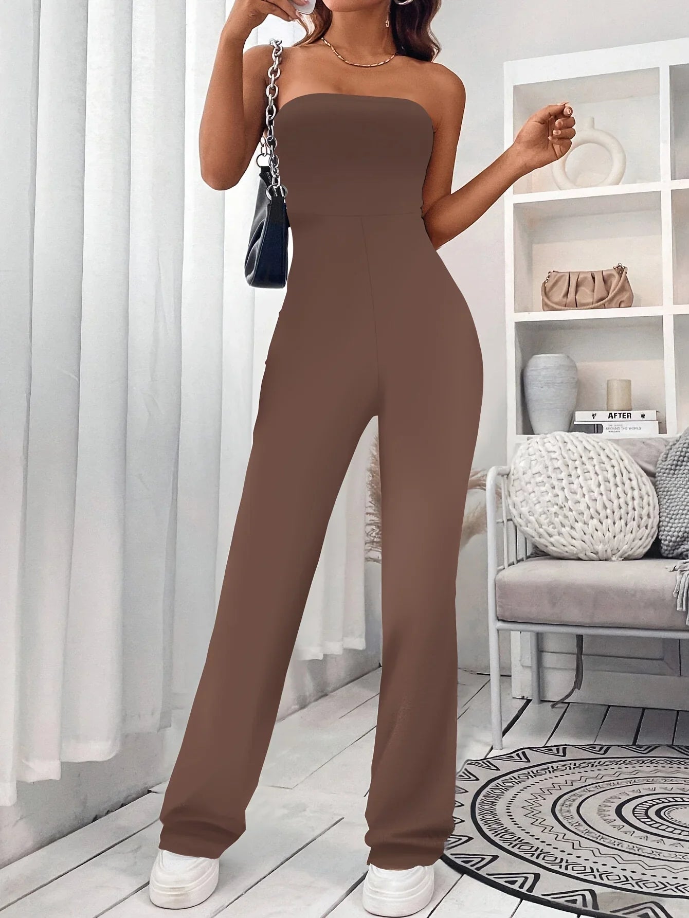Women's Corseted Jumpsuit Simple solid colour Slim models Hip lifting design Fashion Single Piece Flared Pants