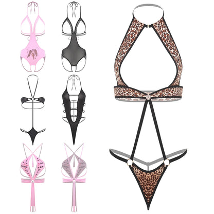 Adult Women Sheer Mesh Teddies Breast Hollow Out Opening Butt Flaunting Bodysuits Leotard for Exotic Dating Role Play Nightwear
