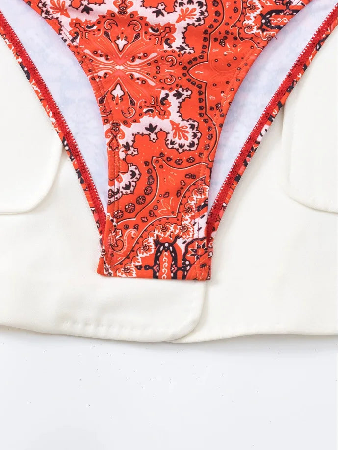 2025 Push Up Halter Bikini Printed Swimsuit Women Sexy Strappy Swimwear Female Bathers Bathing Swimming Swim Suit Beachwear
