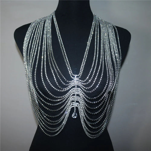 2022 New Crystal Tassel Drop Pendant Top Body Chain Bra for Women Luxury Rhinestone Body Bralette Chest Chain Bikini Jewelry