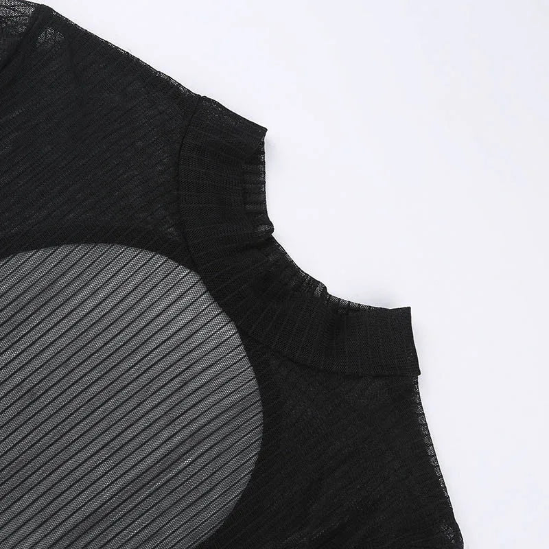 See Through Bodysuit Backless Hollow Out Transparent Club Jumpsuits Women Solid Black Tee Summer Elegant Sexy Streetwear
