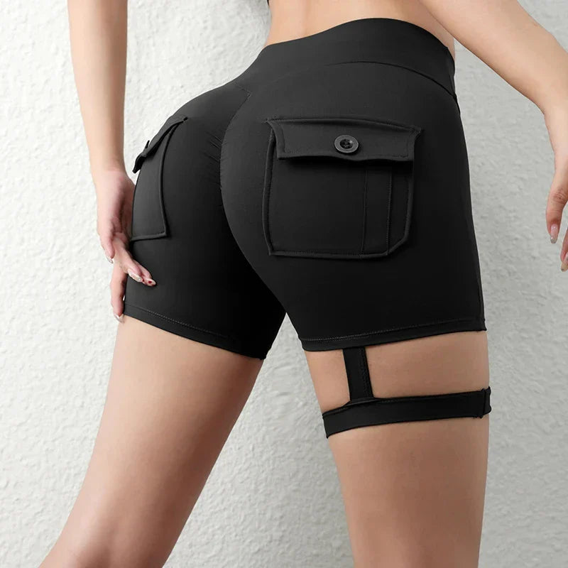 Peach Butt Fitness Shorts Women's Exercise Three-Quarter Pants Cargo Air Dry Pocket Yoga  Tight  Lift Summer