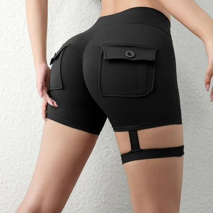 Peach Butt Fitness Shorts Women's Exercise Three-Quarter Pants Cargo Air Dry Pocket Yoga  Tight  Lift Summer