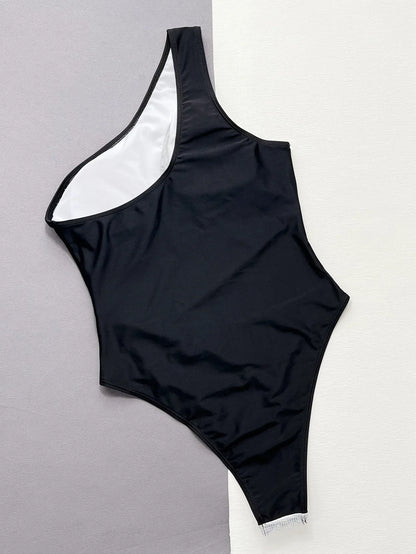 VigoBeviya 2025 Patchwork Hollow Out Swimwear Women Sexy One Shoulder Piece Swimsuit Monokini Beach Bathing Suit
