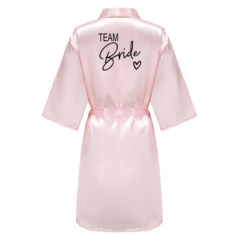 Wedding Party Team Bride Robe With Black Letters Kimono Satin Pajamas Bridesmaid Bathrobe SP003