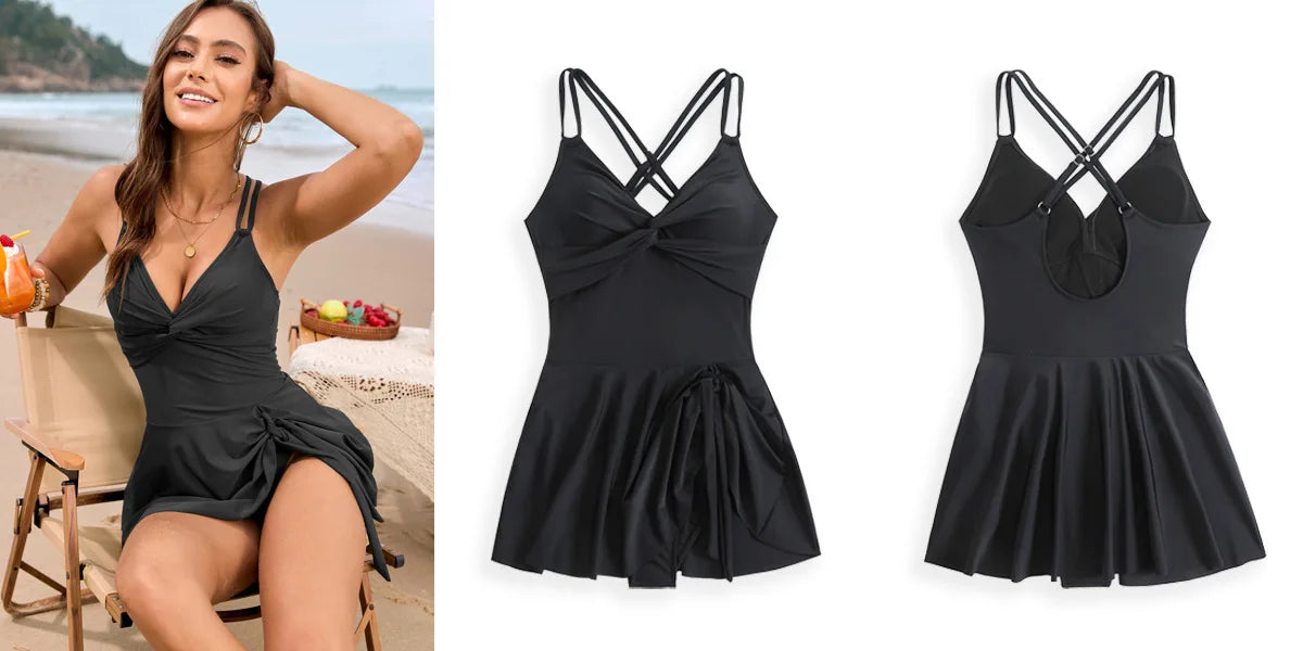 Floral Print Dress Swimsuit Women's One Piece Bikini Monokini Beach Vacation V-neck Suspender Backless Swimwear 2025 Summer New