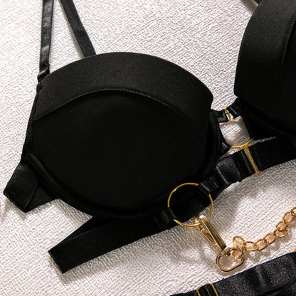 Fancy Metal Chain Sexy Lingerie 5Pcs Sets Luxury Hollow Out Bras And Panties Garters Underweat Suit Sensual Erotic Intimate Set