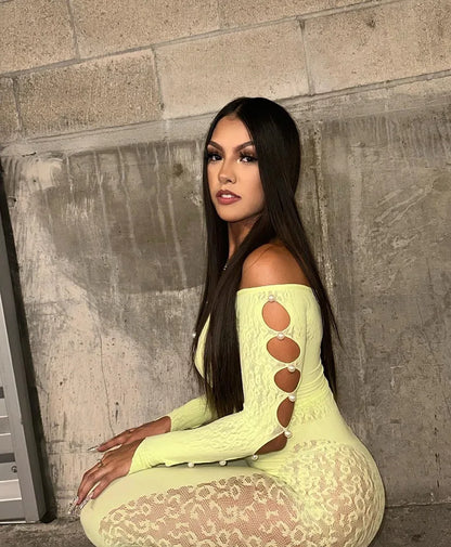 Viral Cheetah Bodysuit Pearl Embellished Mesh Lingerie Seductive Jacquard Catsuit for Women Flirtatious See Through Outfit