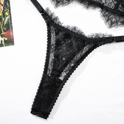 Krasapt Sexy Black Lace Lingerie Two Piece Sets Fancy Lace Underwear Erotiic Bras And Panties Transparent Attractive Bilizna Set