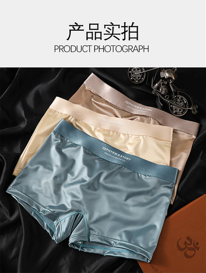 3PCS/Pack Luxury Ice Silk Satin-like Women's Panties 3D Double-layer Breathable Mesh Crotch Underwear Soft Smooth Safety Briefs
