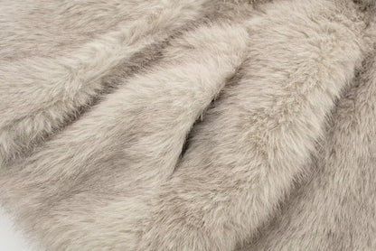 HH Women Fashion Cropped Faux Fur Jacket Coat Long Sleeve Front Snap-button Female Outerwear Chic Lapel Collar Thick Coat