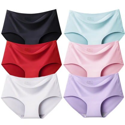 BZEL 6PCS/Set Women's Panties Seamless Female Underwear Plus Size Cozy Briefs Breathable Silk Satin Lingerie Hot Sale Underpants