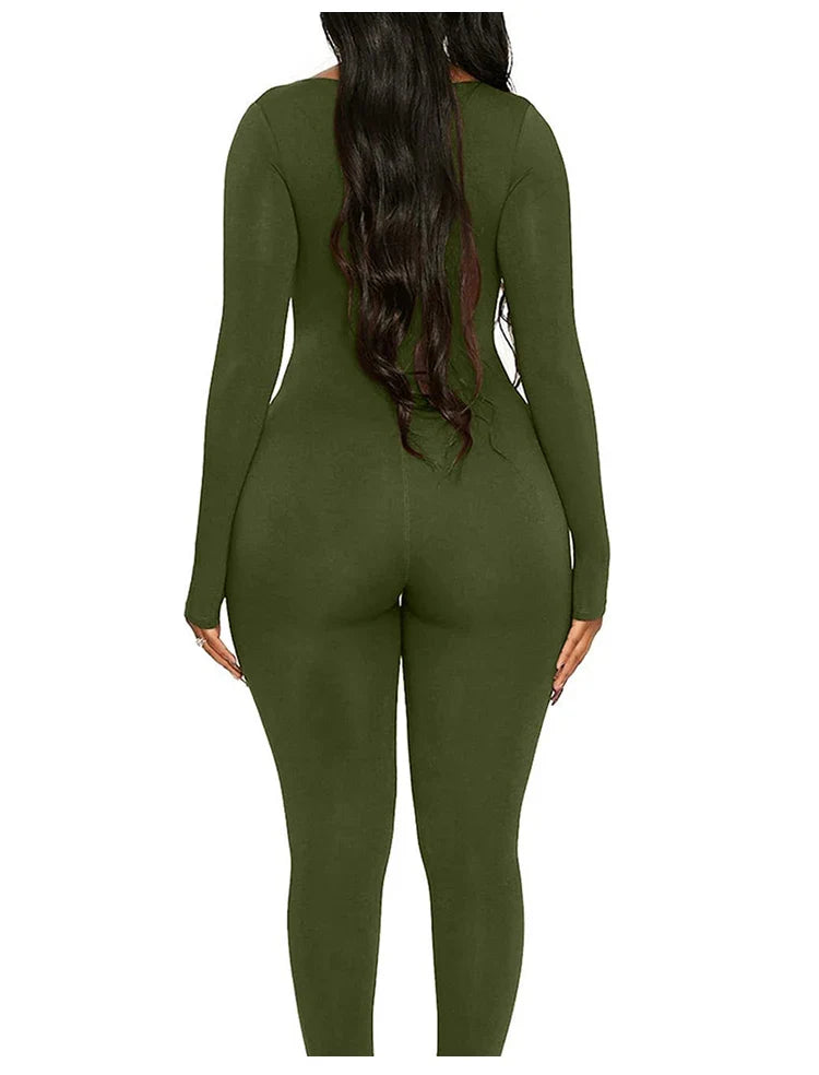 Spring and Summer New Women's Jumpsuit Long Sleeve Solid Color Skinny Jumpsuit Fashion Sports Fitness Jumpsuit Pullover