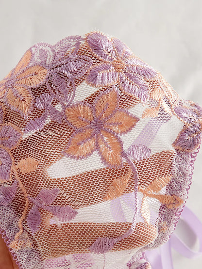 Floral Embroidery Transparent Mesh Bra Brief Sets Ultra Thin Straps Flowers Lace Sexy Lingerie Half Cup Woman Underwear 2025