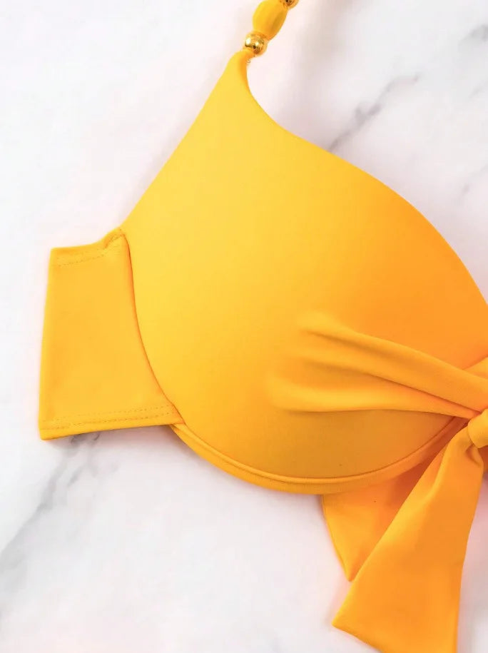 2025 Push Up Halter Bikini Printed Swimsuit Women Sexy Strappy Swimwear Female Bathers Bathing Swimming Swim Suit Beachwear