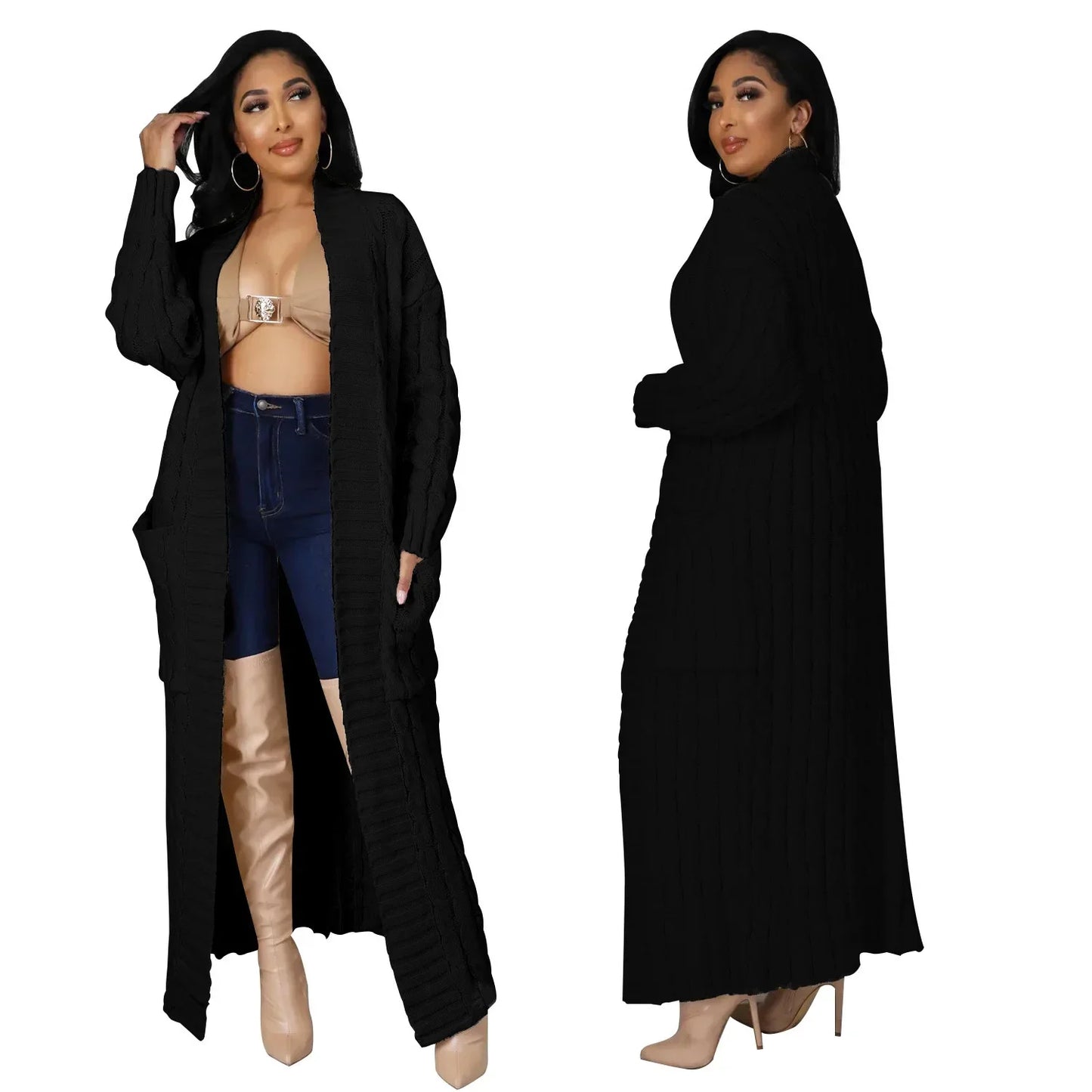 2024 New Women's Fashionable Cardigan Sweater Casual Long Sleeve Solid Color Jacket Autumn/Winter Amazon Europe Style